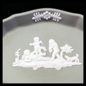 💚 Vtg. Wedgewood Jasperware Sage Green Pin Tray